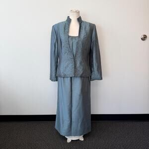Cachet Formal Dress Suit Women Wedding Light Blue Beaded Jacket Size 10
